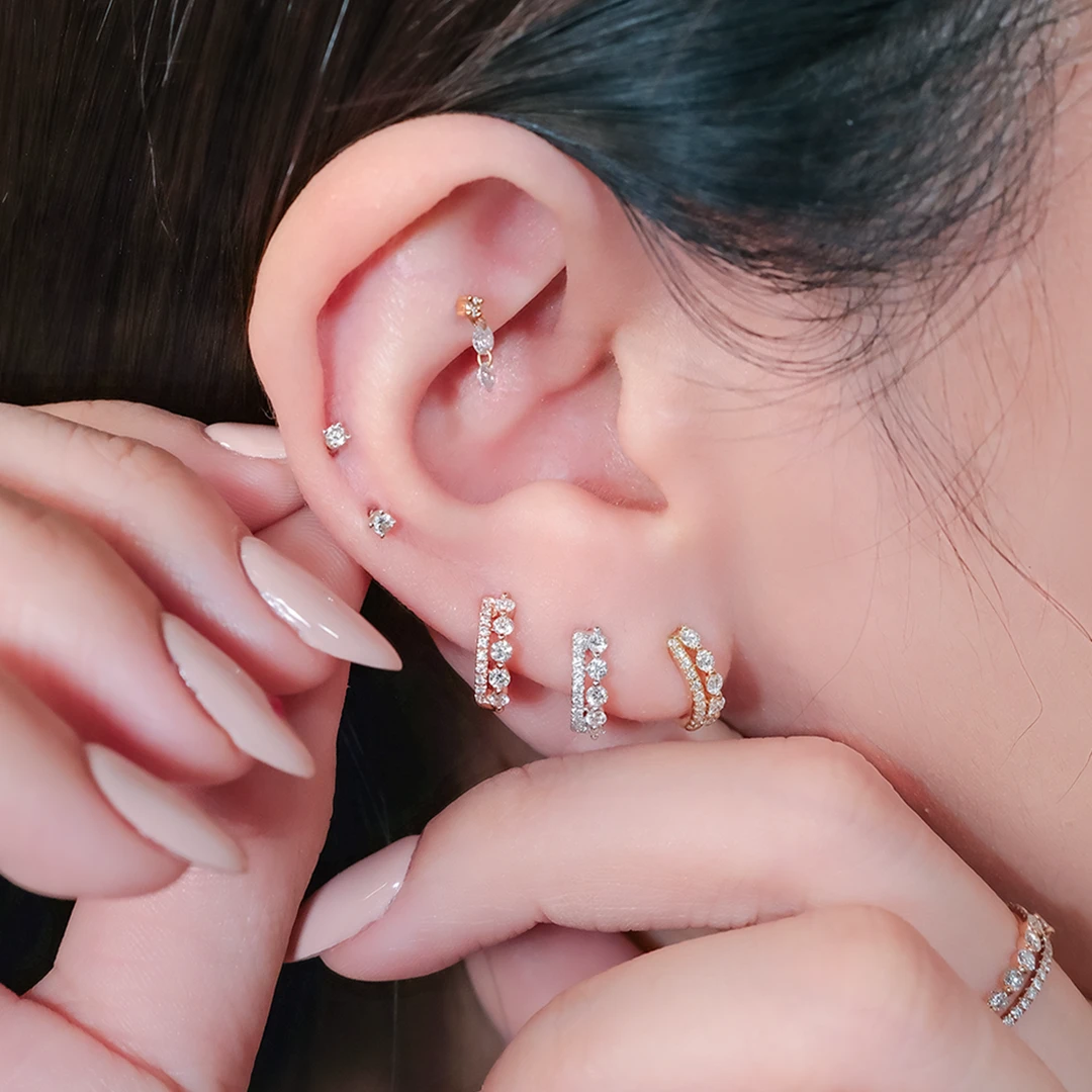 Chic two-row diamond hoops 7mm